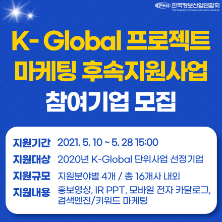 K-Global 프로젝트 마케팅 후속지원사업 참여기업 모집