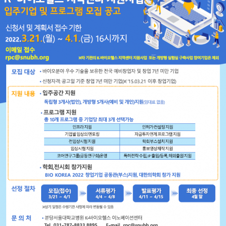 2022년도 K-바이오헬스 지역센터  지원사업 모집 공고