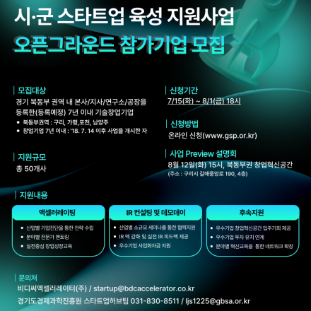 2025년 경기창업혁신공간 북동부권역 시군 스타트업 육성 지원사업(오픈그라운드) 참여기업 모집