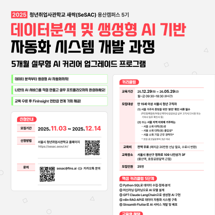 [새싹 용산캠퍼스 5기] 데이터 분석 및 생성형 AI 기반 자동화 시스템 개발 과정