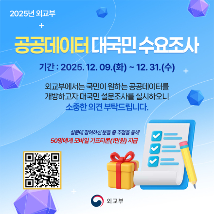[외교부] 2025년 공공데이터 설문조사 (모바일 기프티콘 1만원)