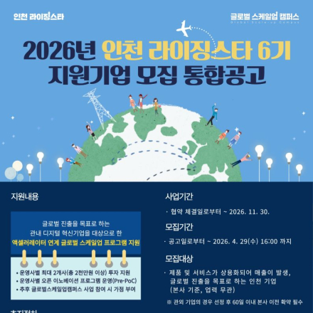 2026년 인천 라이징스타 6기 지원기업 모집