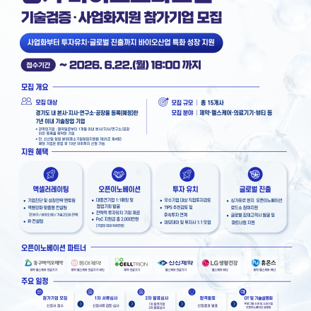 2026 「G-Bio Growth Lab 경기 바이오스타트업 기술검증·사업화지원」 모집공고