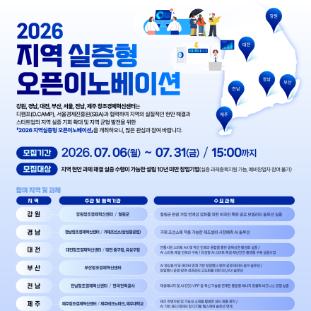 [제주창조경제혁신센터] 「2026 지역실증형 오픈이노베이션 협력사업」 참여 스타트업 모집